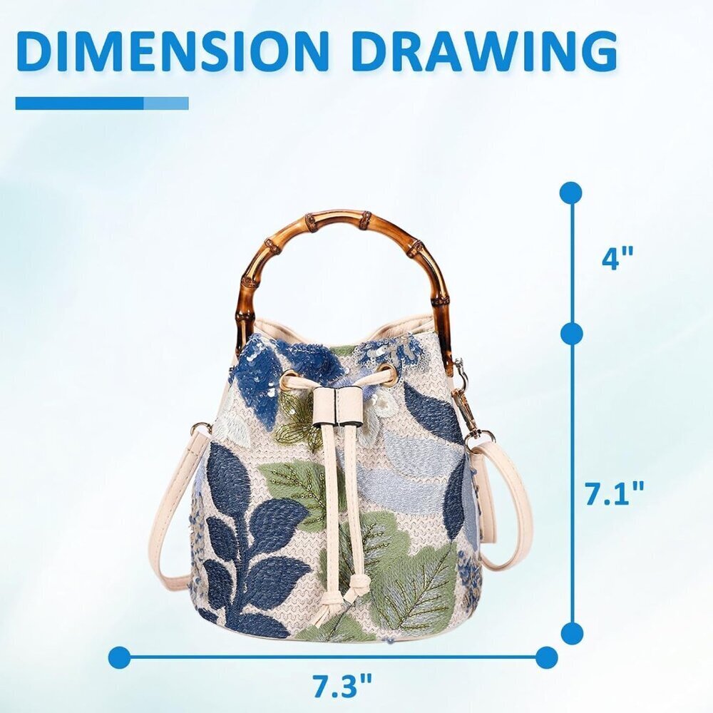 Women Crossbody Bag Straw Tote with Bamboo Handle Beach Vacation Fashion - Picture 2 of 5